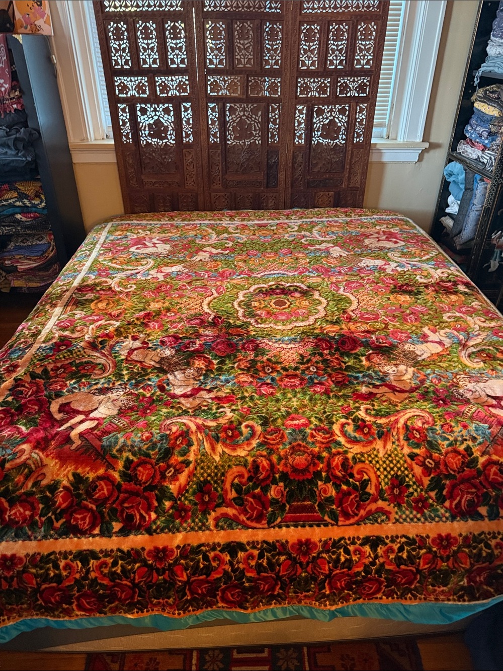 Antique Vintage Italian Wedding Tapestry Bedspread 1960’s queen to cal king